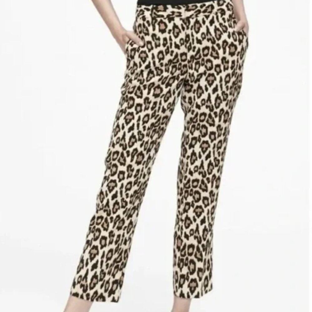 Banana Republic avery trouser ankle pants animal print leopard brown size 6